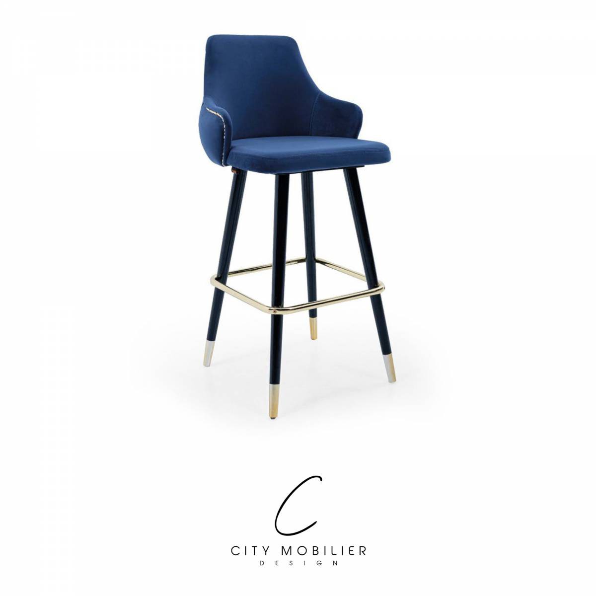 Tabouret de bar en velours bleu : ARES