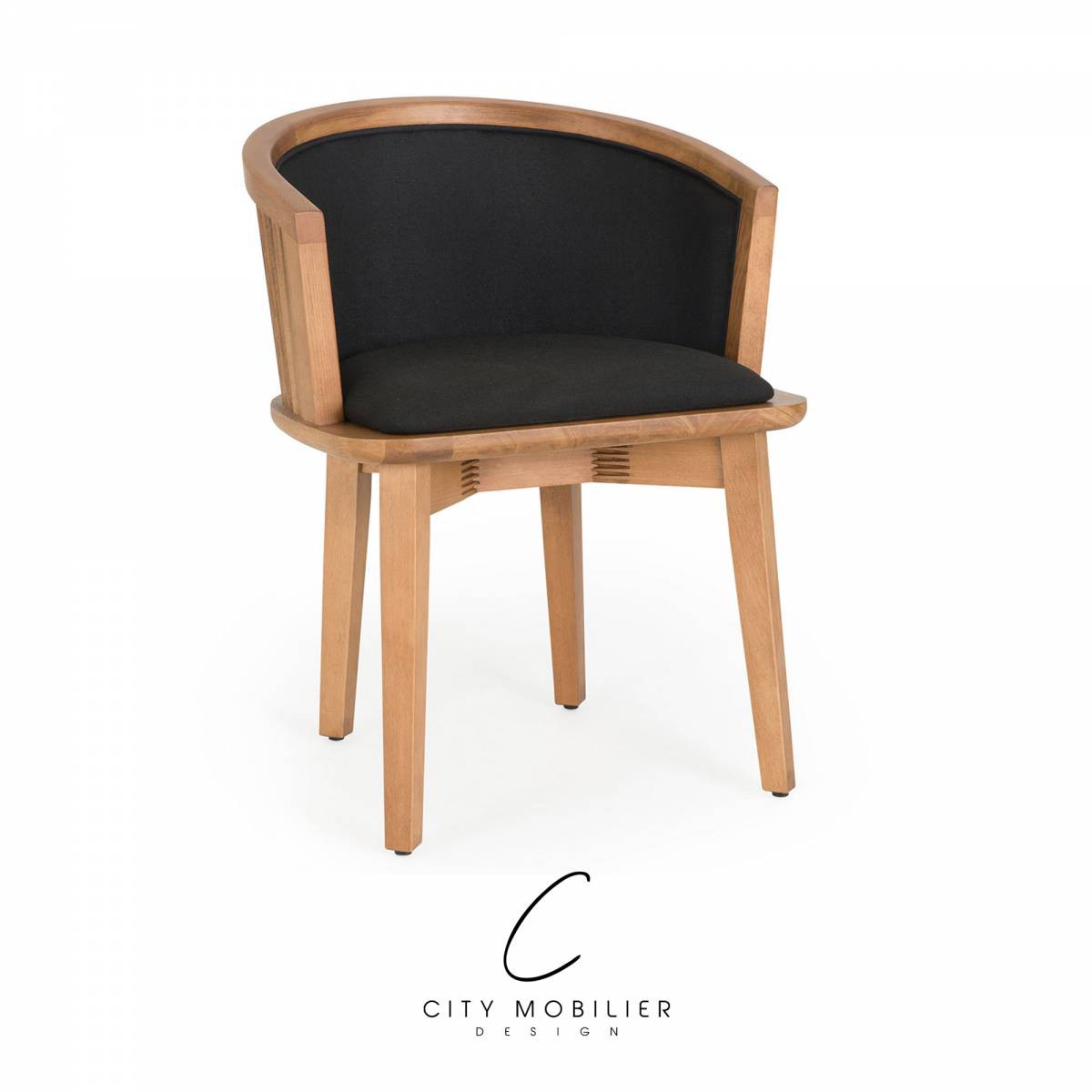 Fauteuil de restaurant en bois et similicuir noir : ROMEO