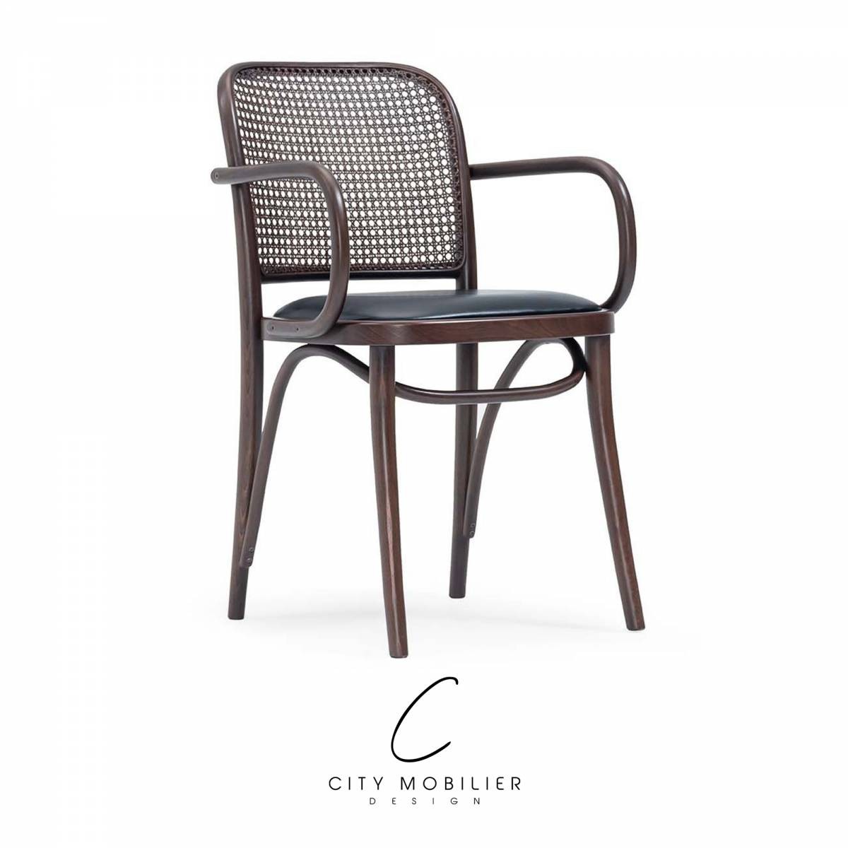 Fauteuil de bar restaurant en bois et cannage : PIXY