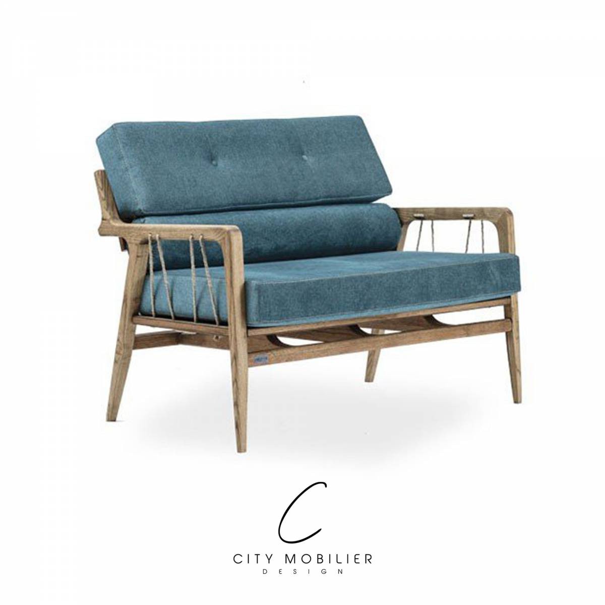 Banquette - banc avec coussin et fibre naturelle pour bar café CHR : BRUNO